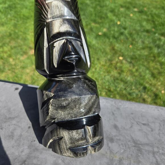 Handcrafted MCM Aztec Mayan Warrior Black Obsidian Onyx Mexico HEAVY *read* - Picture 8 of 15